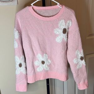 Charming Pink Floral Crew Neck Sweater
